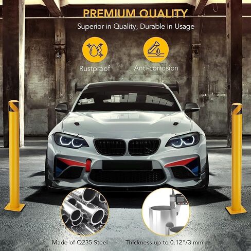 Safety Bollard 6 حزم ، 42 بوصة مرتفعة شاقة الصفراء الصلب ، بقطر الفولاذ ، 4.5 بوصة قطره ، بولارد السلامة مع 16 مسامير مرساة - مثالية للتحكم في حركة المرور ، حواجز الممرات ، أعمدة وقوف السيارات in Kuwait