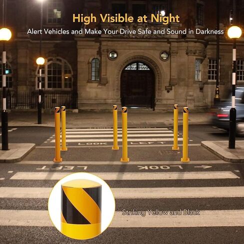Safety Bollard 6 حزم ، 42 بوصة مرتفعة شاقة الصفراء الصلب ، بقطر الفولاذ ، 4.5 بوصة قطره ، بولارد السلامة مع 16 مسامير مرساة - مثالية للتحكم في حركة المرور ، حواجز الممرات ، أعمدة وقوف السيارات in Kuwait