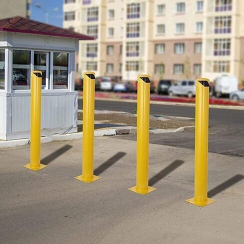 Safety Bollard 6 حزم ، 42 بوصة مرتفعة شاقة الصفراء الصلب ، بقطر الفولاذ ، 4.5 بوصة قطره ، بولارد السلامة مع 16 مسامير مرساة - مثالية للتحكم في حركة المرور ، حواجز الممرات ، أعمدة وقوف السيارات in Kuwait