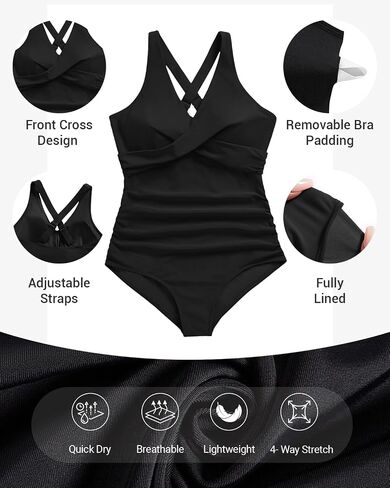 Daci Plus Size One Piece Swimsuit - Tummy Control Bathing Suit for Women V Neck Retro Twist Front Full Coverage Swimwear in Kuwait