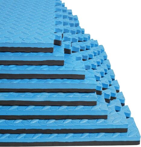 3/4 in Thick 48 Sq Ft EVA Foam Exercise Gym Mats 12 Pcs - Interlocking Puzzle Floor Tiles for Home Gym Heavy Workout Equipment Flooring - 24 x 24in Tile, Black & Blue in Saudi Arabia