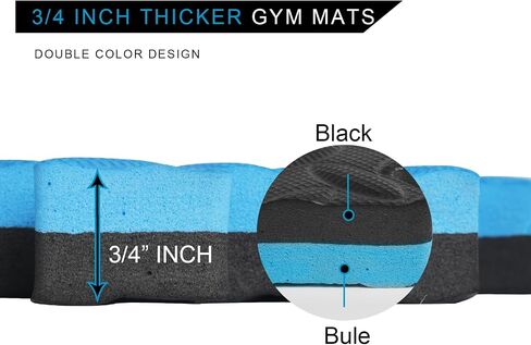 3/4 in Thick 48 Sq Ft EVA Foam Exercise Gym Mats 12 Pcs - Interlocking Puzzle Floor Tiles for Home Gym Heavy Workout Equipment Flooring - 24 x 24in Tile, Black & Blue in Saudi Arabia