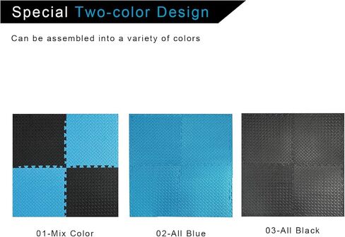 3/4 in Thick 48 Sq Ft EVA Foam Exercise Gym Mats 12 Pcs - Interlocking Puzzle Floor Tiles for Home Gym Heavy Workout Equipment Flooring - 24 x 24in Tile, Black & Blue in Saudi Arabia