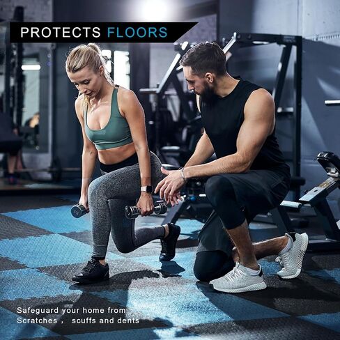 3/4 in Thick 48 Sq Ft EVA Foam Exercise Gym Mats 12 Pcs - Interlocking Puzzle Floor Tiles for Home Gym Heavy Workout Equipment Flooring - 24 x 24in Tile, Black & Blue in Saudi Arabia