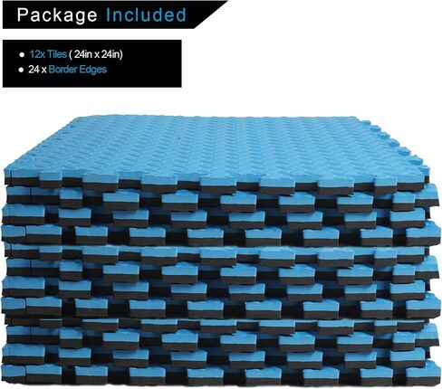 3/4 in Thick 48 Sq Ft EVA Foam Exercise Gym Mats 12 Pcs - Interlocking Puzzle Floor Tiles for Home Gym Heavy Workout Equipment Flooring - 24 x 24in Tile, Black & Blue in Saudi Arabia