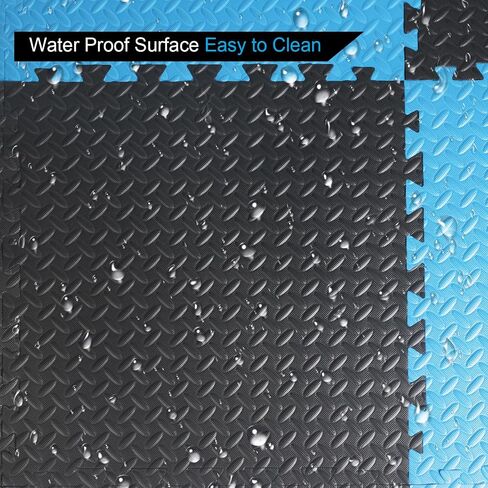 3/4 in Thick 48 Sq Ft EVA Foam Exercise Gym Mats 12 Pcs - Interlocking Puzzle Floor Tiles for Home Gym Heavy Workout Equipment Flooring - 24 x 24in Tile, Black & Blue in Saudi Arabia