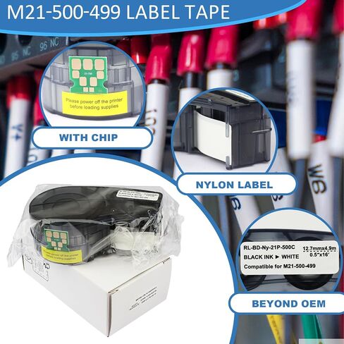 ترقية M21-500-499 NYLON LABEL مع رقاقة ل BRADY NYLON ID ، وضع علامة على الأسلاك ، وضع العلامات على المعدات ووضع العلامات على الأسود أبيض لـ M210 、 M211 、 BMP21 、 BMP21-PLUS 、 PRINTERS .5 W 16 'L. in Kuwait