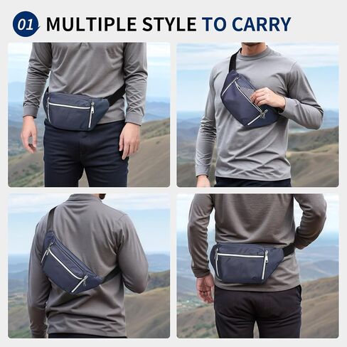 Fanny Pack for Men Women, Waterproof Nylon Anti Theft Waist Bag for Travel Hiking Running Sports Belt Bag (Black) in Kuwait