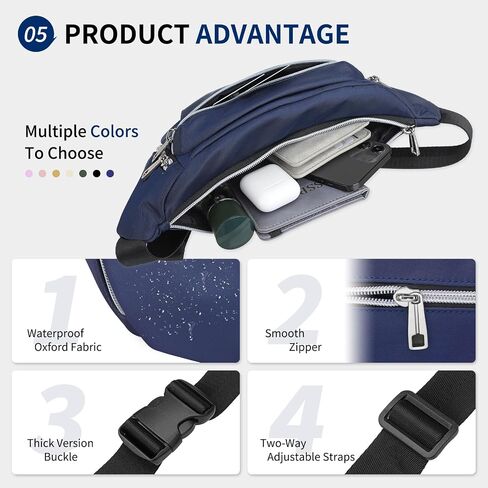 Fanny Pack for Men Women, Waterproof Nylon Anti Theft Waist Bag for Travel Hiking Running Sports Belt Bag (Black) in Kuwait
