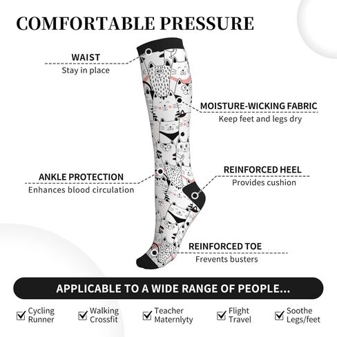 Fun Cats Compression Socks For Women & Men, Knee-High Support Circulation Socks For Running, Travel, Athletic in Saudi Arabia