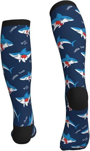 Shark Print Compression Socks For Women & Men, Knee-High Support Circulation Socks For Running, Travel, Athletic in Saudi Arabia