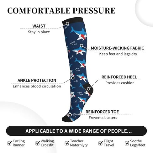 Shark Print Compression Socks For Women & Men, Knee-High Support Circulation Socks For Running, Travel, Athletic in Saudi Arabia
