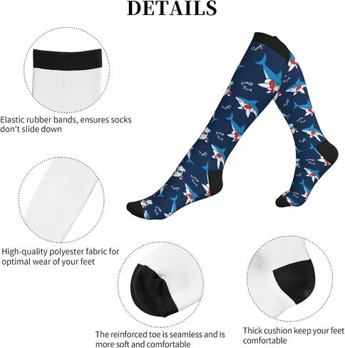Shark Print Compression Socks For Women & Men, Knee-High Support Circulation Socks For Running, Travel, Athletic in Saudi Arabia