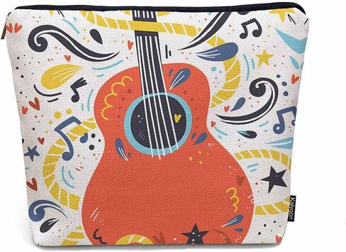Women Makeup Organizer Bag Guitar Music Notes Musical Instrument Guitar Flax Cosmetic Bag Makeup Bags Toiletry Bag Accessories Organizer Travel Bags For Home Bathroom Office Hotel Gym in Saudi Arabia