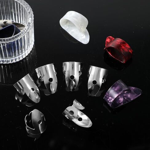 12pcs Steel Finger Picks Set, Includes 8pcs Silver Steel Finger Picks and 4pcs Plastic Celluloid Thumb Picks Adjustable Metal Bass Plectrum for Acoustic Guitar Banjos Mandolin Harp in Saudi Arabia