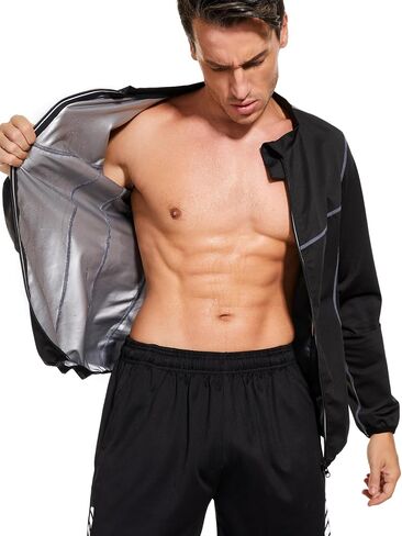 Sauna Suit for Men Sweat Sauna Jackets Long Sleeve Zipper Shirt Workout Body Shaper Gym Top in Saudi Arabia