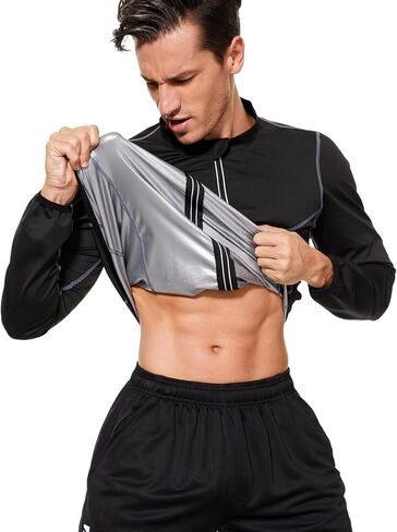 Sauna Suit for Men Sweat Sauna Jackets Long Sleeve Zipper Shirt Workout Body Shaper Gym Top in Saudi Arabia
