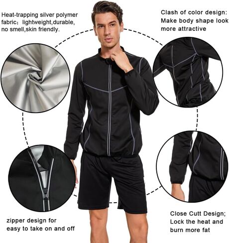 Sauna Suit for Men Sweat Sauna Jackets Long Sleeve Zipper Shirt Workout Body Shaper Gym Top in Saudi Arabia