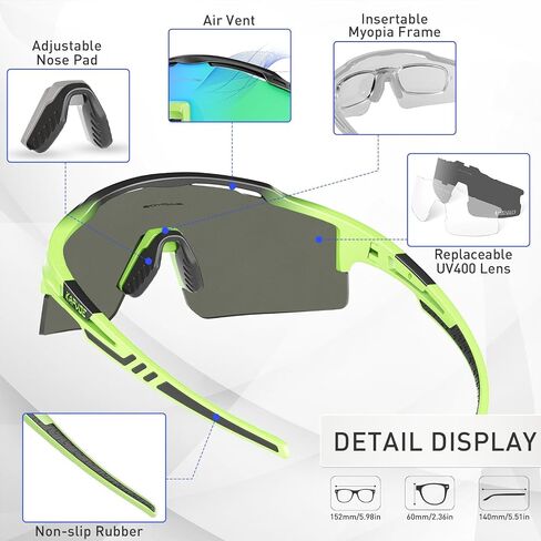 KAPVOE Polarized Cycling Glasses Sports Sunglasses for Men Women, UV400 MTB Bicycle Mountain Bike Glasses with 3 Lenses in Kuwait