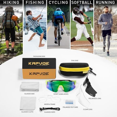KAPVOE Polarized Cycling Glasses Sports Sunglasses for Men Women, UV400 MTB Bicycle Mountain Bike Glasses with 3 Lenses in Kuwait