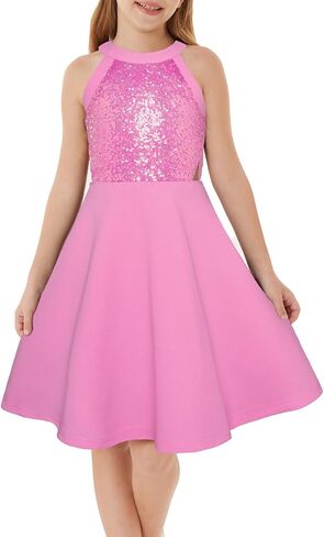 GRACE KARIN Girls Sequin Party Dress Holiday Birthday Dance Formal Halter Hollow-Out Waist Trendy Prom Dress Size 6-14Y in Saudi Arabia