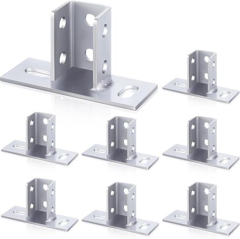 Blulu 8 Pcs 2 Slotted Hole U Post Base Strut Mount for 1-5/8 Square Single Channel Carbon Steel Q235B, Ground Floors Universal Fence Post Base Sign Bracket Pile Base for Rack Mount Track System in Saudi Arabia