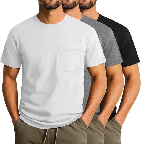 Ficerd 3 Pack Men's Big & Tall T Shirt ، وقمص قمصان القطن القطن القصيرة ذات الأكمام القصيرة in Kuwait