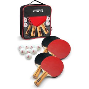 ESPN Ping Pong Paddles (Set of 4) and 3 Star Ping Pong Balls (Set of 8) with Travel Case, Ideal for Kids Games, Family Games, and Game Night