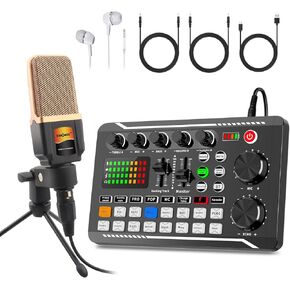 F998+M998 Podcast Equipment Bundle,Condenser Mic Recording Studio,Streaming Podcast Mic Starter Kit, Live Sound Card with dj Mixer Effects & Voice Changer Audio Mixer for Vlog Living YouTube TikTok