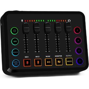 Audio Mixer Dj Interface Sound Board 48V XLR Plug Play for PC Phone Karaoke Studio Recording Live Streaming Podcast
