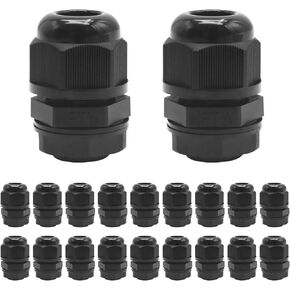 3/8 inch 20 Pcs Black Cable Glands Nylon PA66 IP68 Waterproof Adjustable Strain Relief Cord Connector Junction Box Connectors Cord Grips