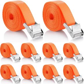10 Pack Lashing Straps 16ft x 1" Tie Down Straps Kayak Cam Buckle Straps Heavy Duty Secure Straps up to 600 lbs for Kayak, Cargo, Luggage, Cinch, Canoe, Bicycles, Motorcycles, Truck, Orange