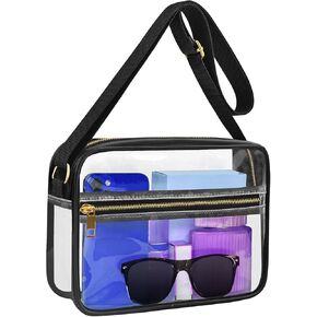 Clear Bag for Stadium Events, Clear Crossbody Bag with Adjustable Strap, 10"x3.1"x8" Large Purse for Concert Sports