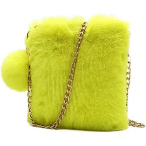 FHQHTHFaux Fur Purse for Women Fluffy Evening Bags Small Cute Crossbody Bag Cosmetic Bag Metal Chain Strap