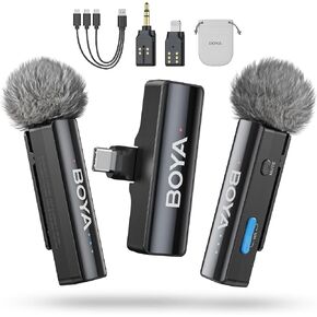 BOYA BOYALINK 2 A2 (2TX+3RX Adapter) Wireless Lavalier Microphone for iPhone Camera Android, Clip on Mic, 48 KHz 24 Bit, 6mm Mic, 1000ft, Noise Cancelling, Mini Lapel Mic USB-C/Lightning/3.5mm TRS