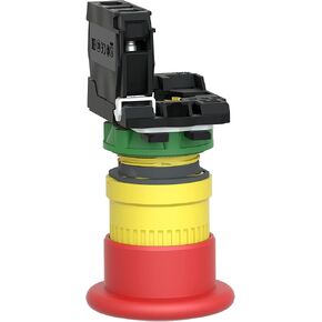 Schneider Electric XB5AT842 Emergency Stop Push Button Switch for Industrial Machinery, Plastic Bezel, Fits 22mm Diameter Cutouts, Trigger Latching Push-Pull, 1NC, 40mm Red Mushroom