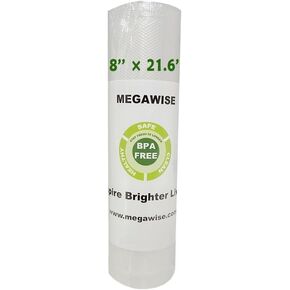 أكياس/لفة أكياس تفريغ الهواء الرسمية من MegaWise - عرض 8 بوصة × طول 21.6 بوصة لسدادات الفراغ من MegaWise وغيرها من العلامات التجارية