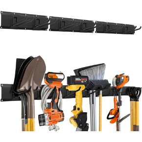 Wall Mounted Tool Hooks, Garage and Garden Tool Organizer, Shovel and Rake Organizer, Heavy Duty Storage Bracket, Load Capacity up to 400 Pounds with 3 Double Hooks and 3 Single Hooks