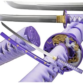 Kamaiwo-Full Tang High Carbon Steel Samurai Sword Blade Makes a Memorable for Martial Arts Enthusiasts Sword Real ，Japanese Katana Sword Functional,Practical，Purple。