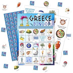 ألعاب البنغو اليونانية ، تاريخ السفر اليوناني رحلة البنغو ، حزب الرحلة التقاعد Bingo ، لعبة الحفلات اليونانية لعائلة البالغين ، أنشطة حفلة عيد الميلاد ، 24 مجموعة Bingo ، A009