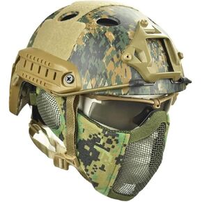 Jadedragon PJ Tactical Fast Helmet & Protect Ear Foldable Double Straps Half Face Mesh Mask & Goggle
