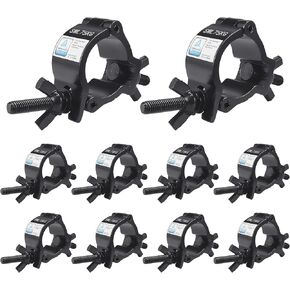1-1/2" OD Black Stage Light Clamp, 10PCS GZhumin Premium 1.4-1.6 Inch Aluminium Small Size Truss Clamps with TUV Certified, Heavy Duty 165LB Lighting Clamps, Fit for 35-40 mm OD Tube/Pipe