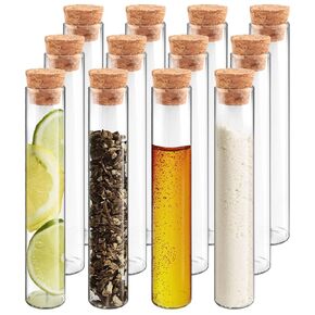 12pcs 10ml Glass Test Tube with Cork Stopper, 15x100mm Candy Storage Tube with Cap, Flat Bottom Tube, Plant Propagation Vase, Small Vial Set for Scientific Experiments Lab Liquid Party Decor