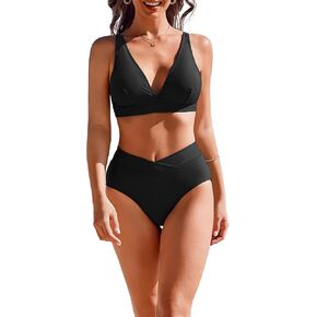 AI'MAGE High Waisted Bikini Set for Women Tummy Control Women's Two Piece Bathing Suit V Neck Sexy Color Block Swimsuit 2025 in Kuwait