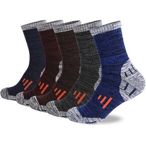 5 Pairs Men's Hiking Socks Moisture Wicking Cushioned Crew Socks for Outdoor Sports Athletic Socks