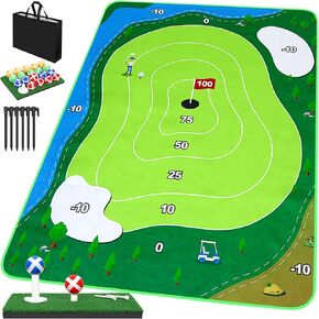 6x5Ft Golf Chipping Game Mat, Battle Royale Golf Game Set with Golf Hitting Mat, 20 Grip Golf Balls, Backyard Golf Games for Adults Family Outdoor Indoor