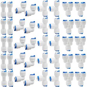 40 pcs Water Tube Fittings Kit,1/4" OD Quick Connect Push to Connect Fittings for RO/DI Water Filter System