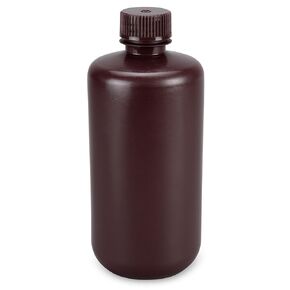 Globe Scientific, Diamond Essentials Bottle, Narrow Mouth, Boston Round, Amber HDPE with Amber PP Closure, 500mL, Bulk Packed with Bottles and Caps Bagged Separately, 125/Case, 7560500AMBKS