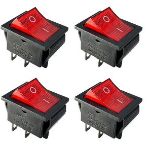 4Pcs KCD4-201N AC 20A/125V 16A/250V DPST 4 Pins 2 Position ON/Off Boat Rocker Toggle Switch with Red LED Light Switch Can be Used for RV, Yacht, car, Boat, Refrigerator, Freezer so on