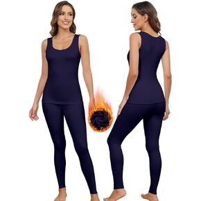 WOWENY Women Sleeveless Thermal Underwear Sets Long Johns with Fleece Lined Base Layer Cold Weather Tank Top Bottom